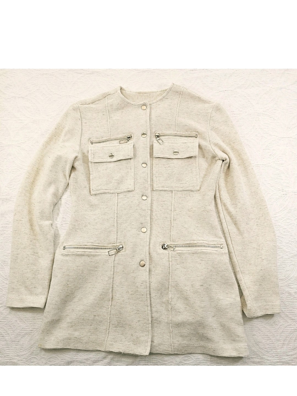 Vintage PG Collections Ginger Bort Rib Knit Cardigan Jacket Womens 6 Zippers 90s